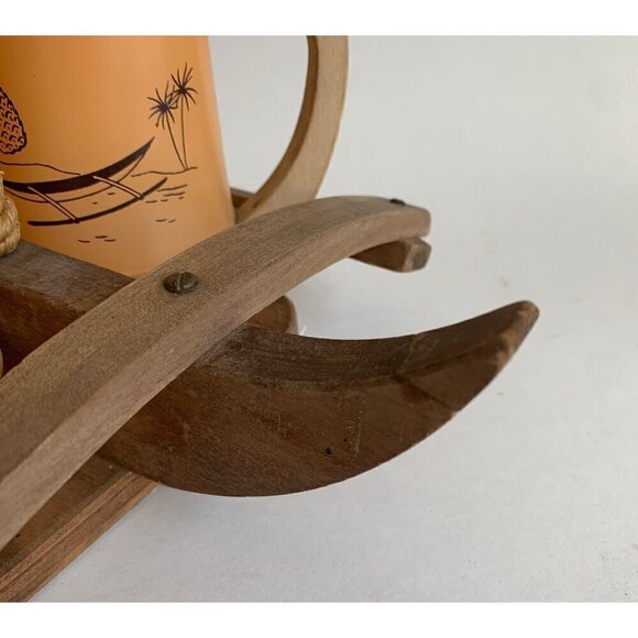 Siesta Ware Vintage Peach Glasses Set of 6 With Canoe Outrigger Carrier Wooden T - Picture 6 of 6